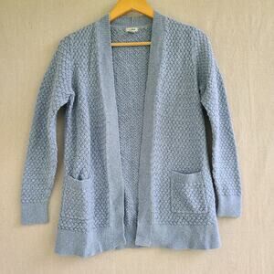 LL Bean Textured Basketweave Open Front Cardigan Sweater Blue Size M